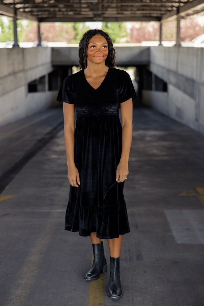 Black Velvet Long Sleeve Dress - Shop on Pinterest